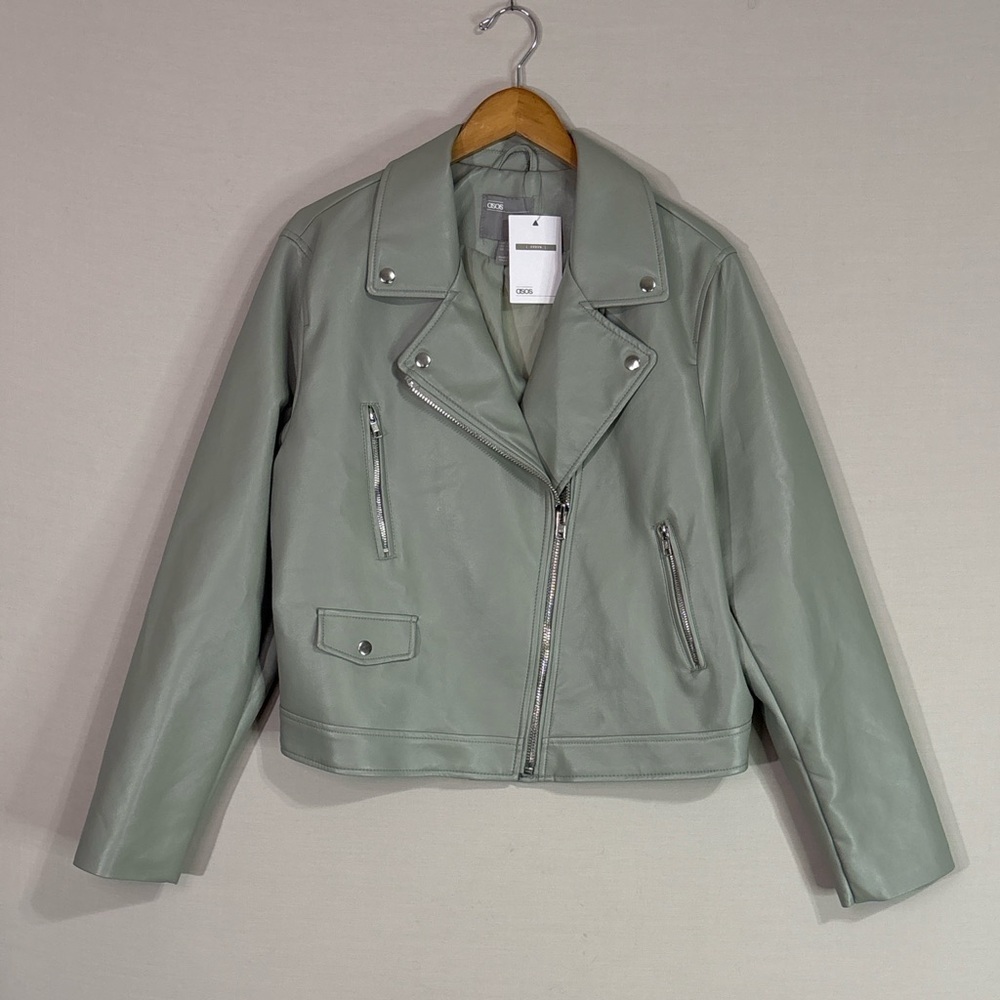 ASOS Curve Sage Green Faux Leather Moto Jacket NWT US 16